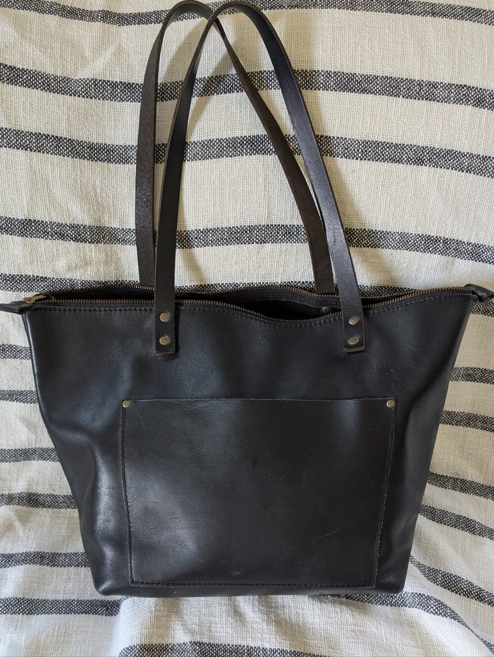Portland Leather Goods Black Large Zippered Tote